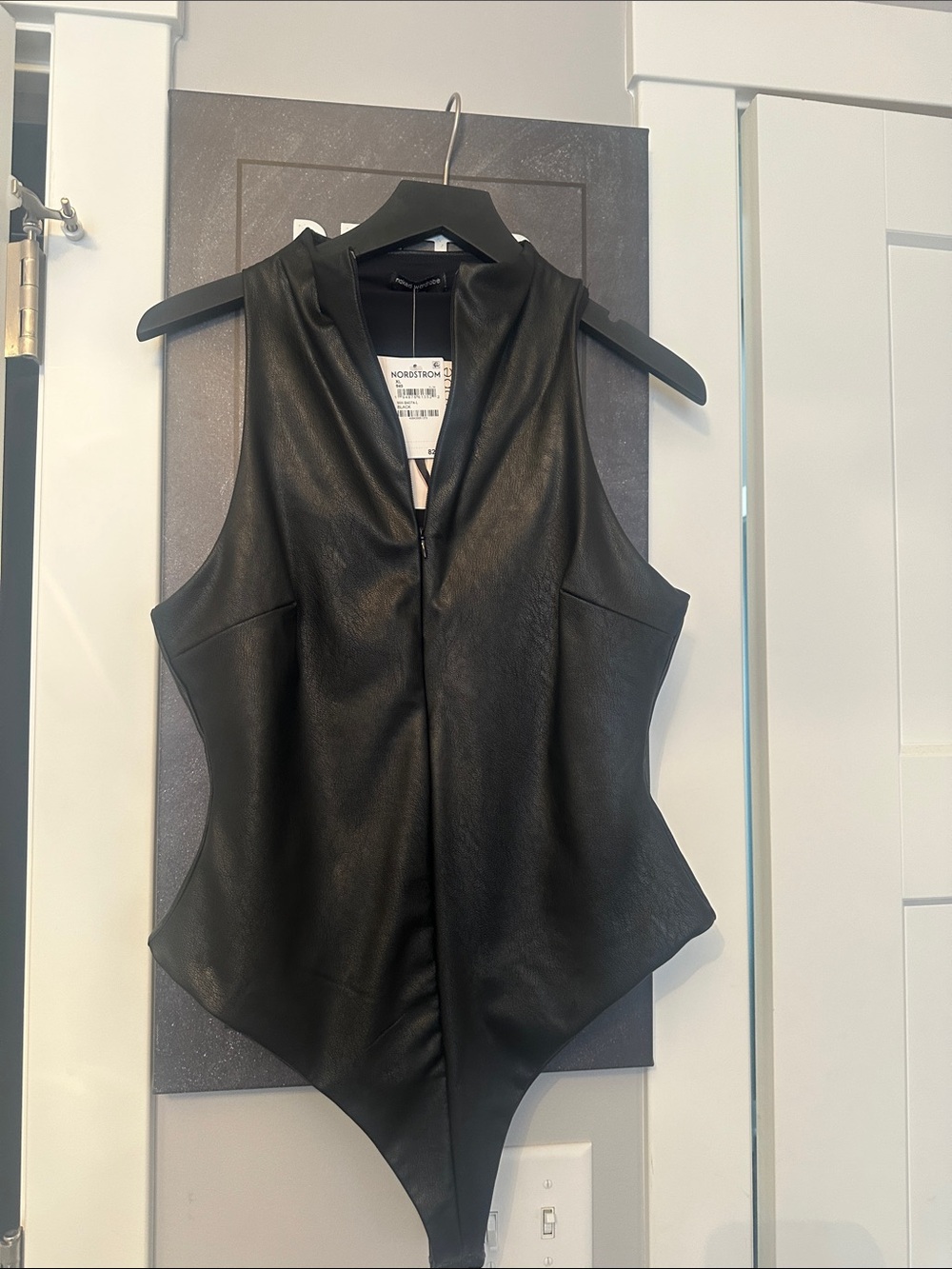 NWT naked wardrobe Black Faux Leather Sleeveless Zip-Front Bodysuit NORDSTROM XL